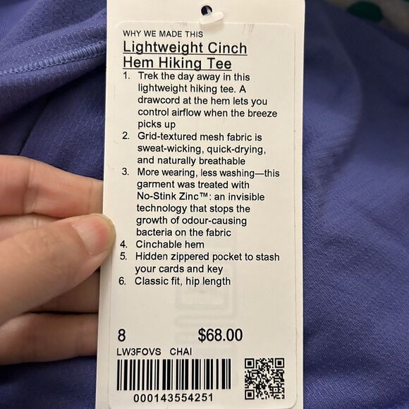 NEW Lululemon Athletica Lightweight Cinch Hem Hiking Purple Short Sleeve Tee Sz8 - Picture 8 of 12